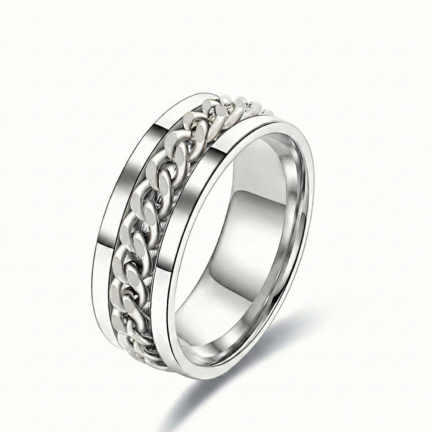 8mm cuban link ring 18k white gold chain band | SARATTI  
