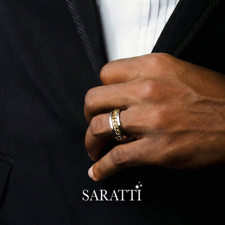 8mm cuban link ring two tone gold chain band | SARATTI  