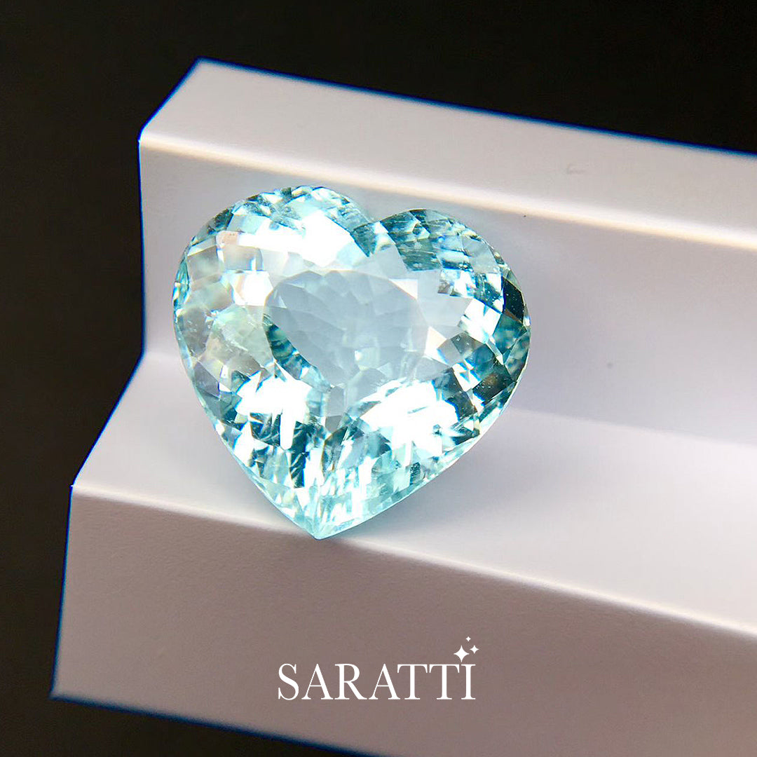 9.51 carat neon blue tourmaline heart cut faceted loose gemstone macro | SARATTI