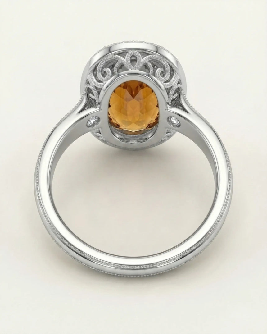 SOLARA CREST – Natural Imperial Topaz Double Halo Setting - Oval Cut