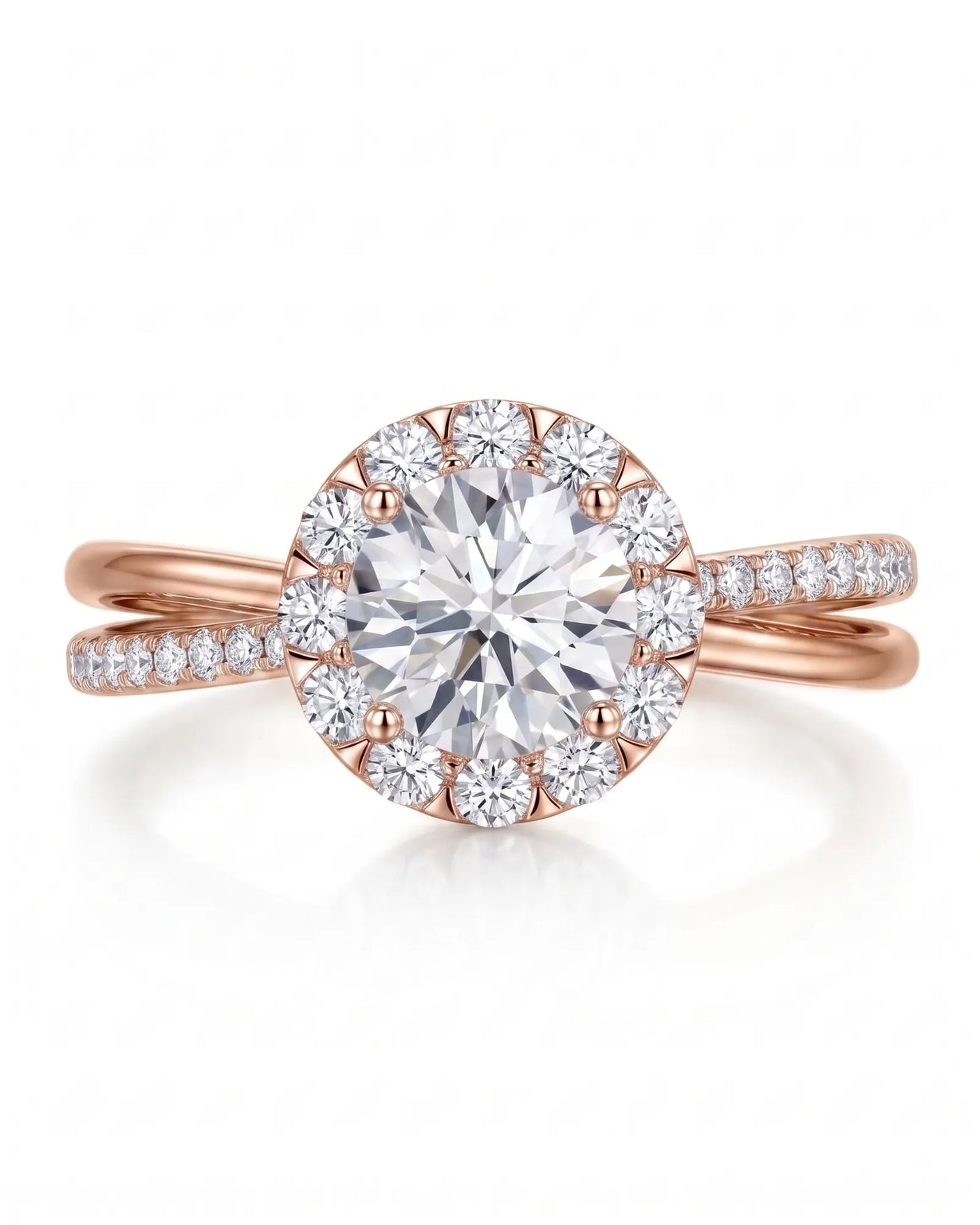 Elani – Natural Round Diamond Halo Split-Shank Ring