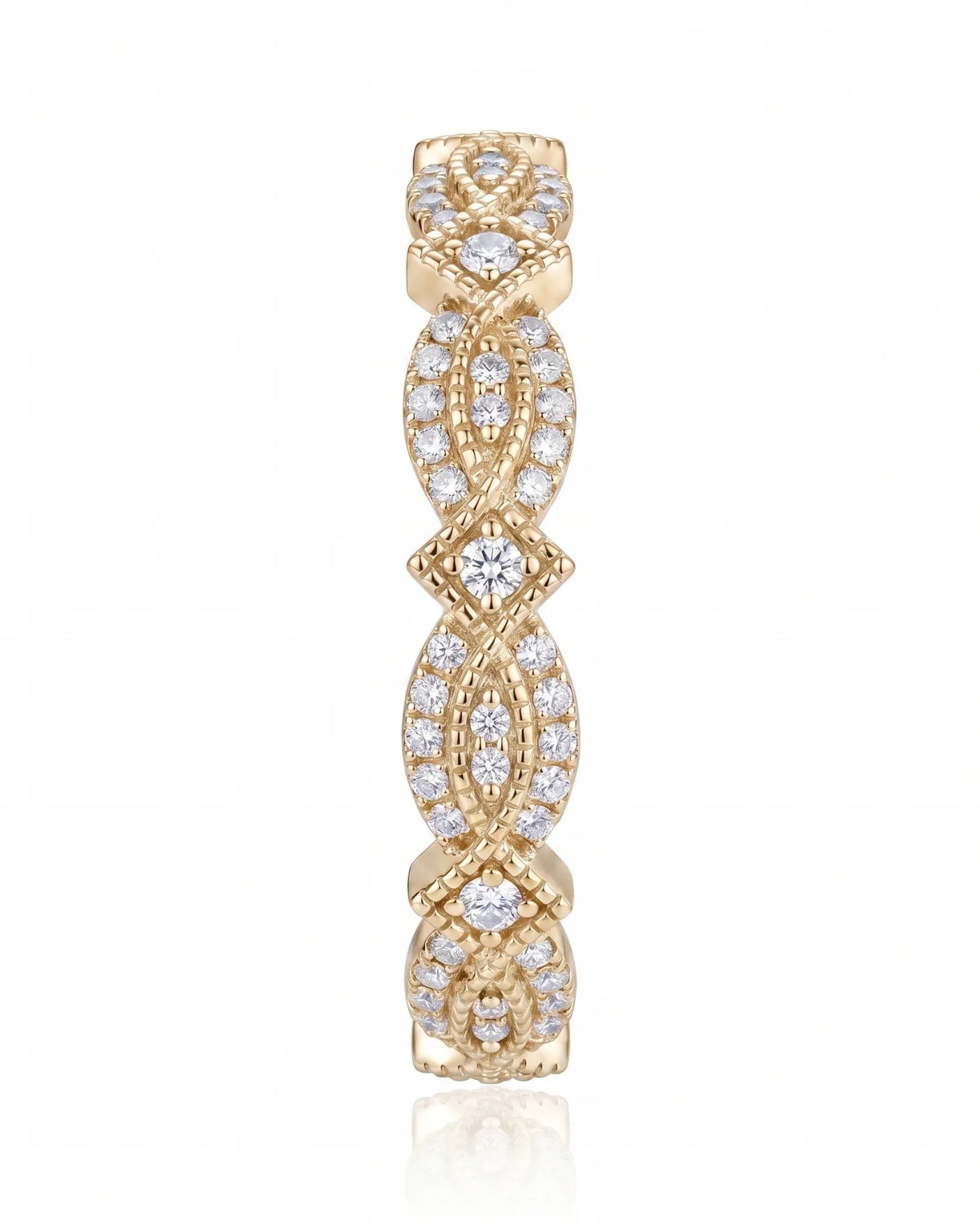 Art Nouveu Wedding Band with Diamonds in White Gold
