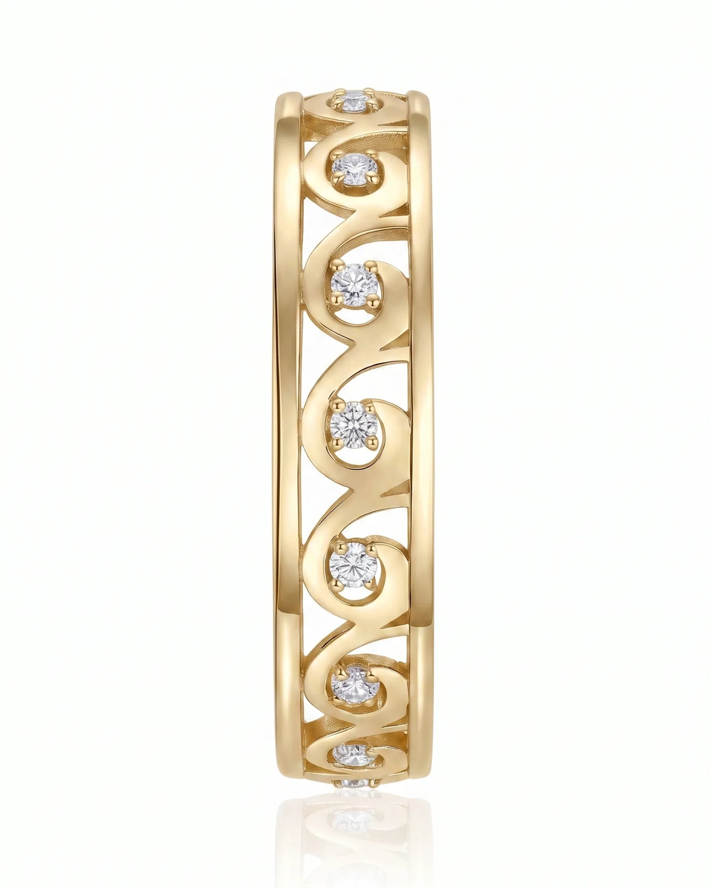 Art Nouveu Wedding Band with Diamonds Yellow Gold