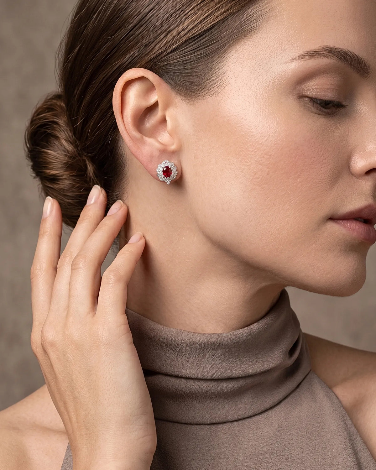 LAVINIA - Ruby Diamond Blossom Stud Earrings
