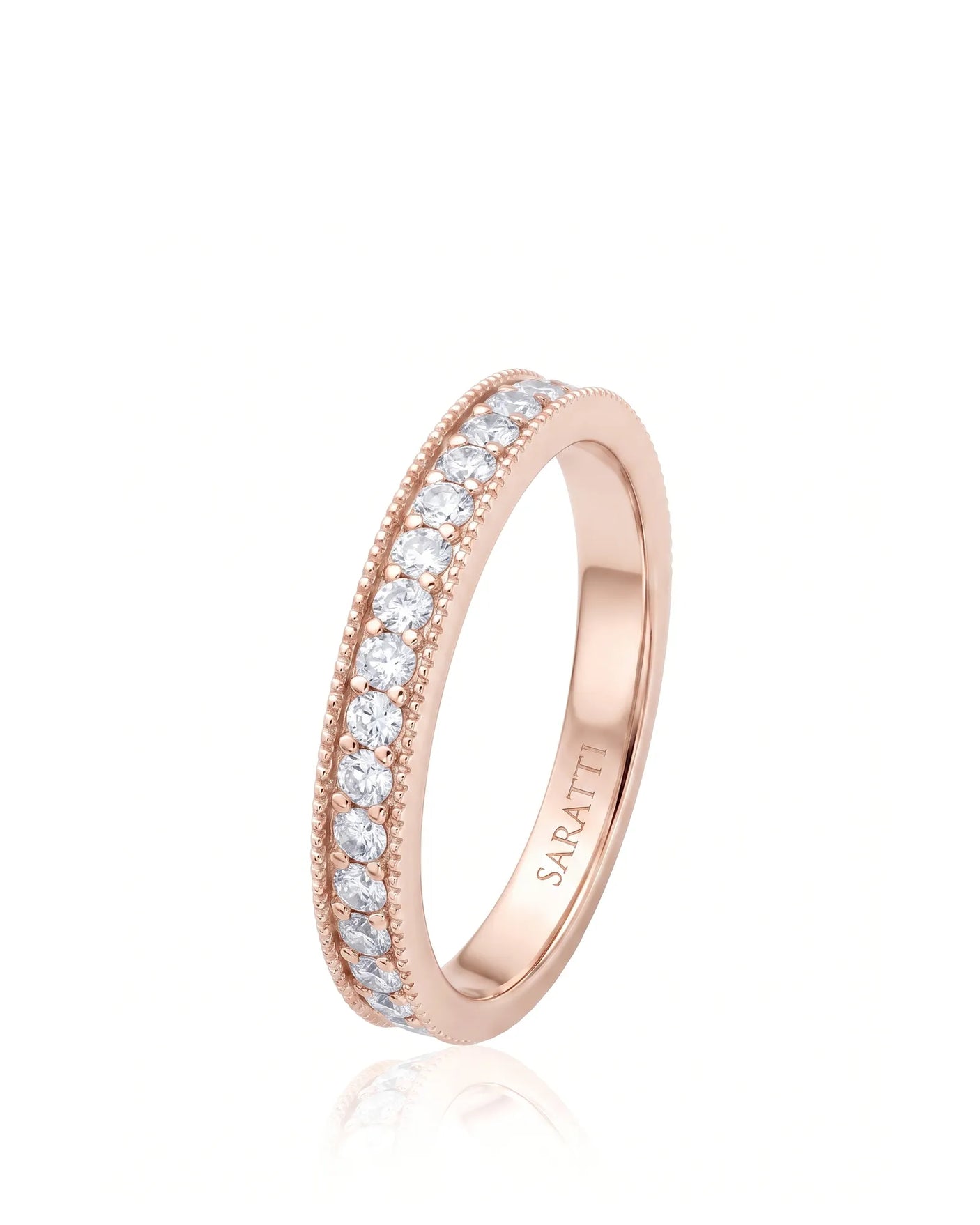Milgrain Wedding Band with Diamonds in White Gold