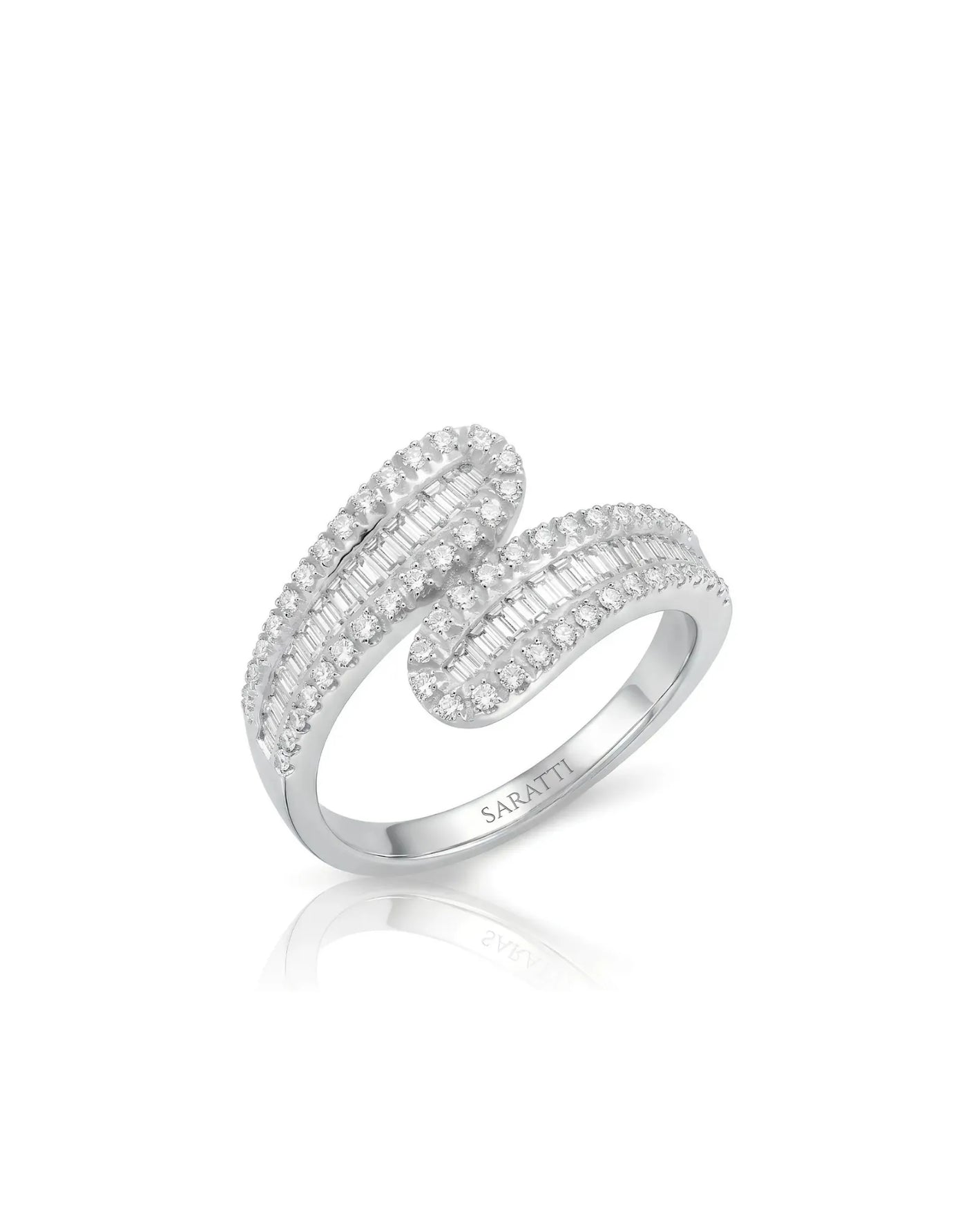 Baguette and Round Diamond Band in White Gold