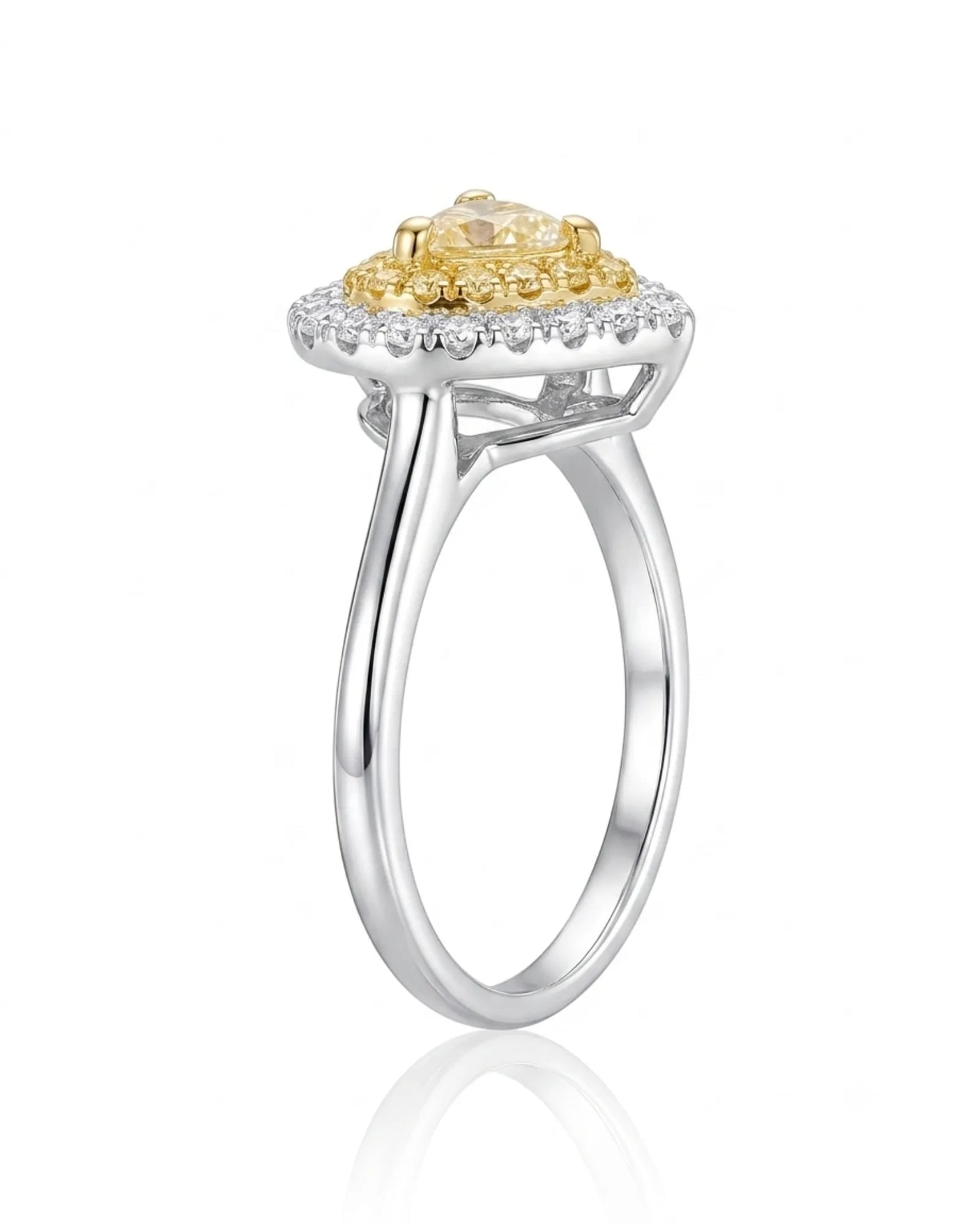 Maureen – Pear-Shaped Natural Yellow Diamond Double Halo Ring