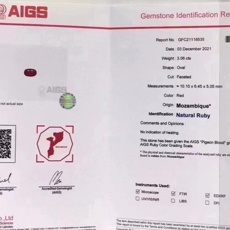 3.06-carat Oval Pigeon Blood Red Natural Ruby | Unheated |AIGS Certified