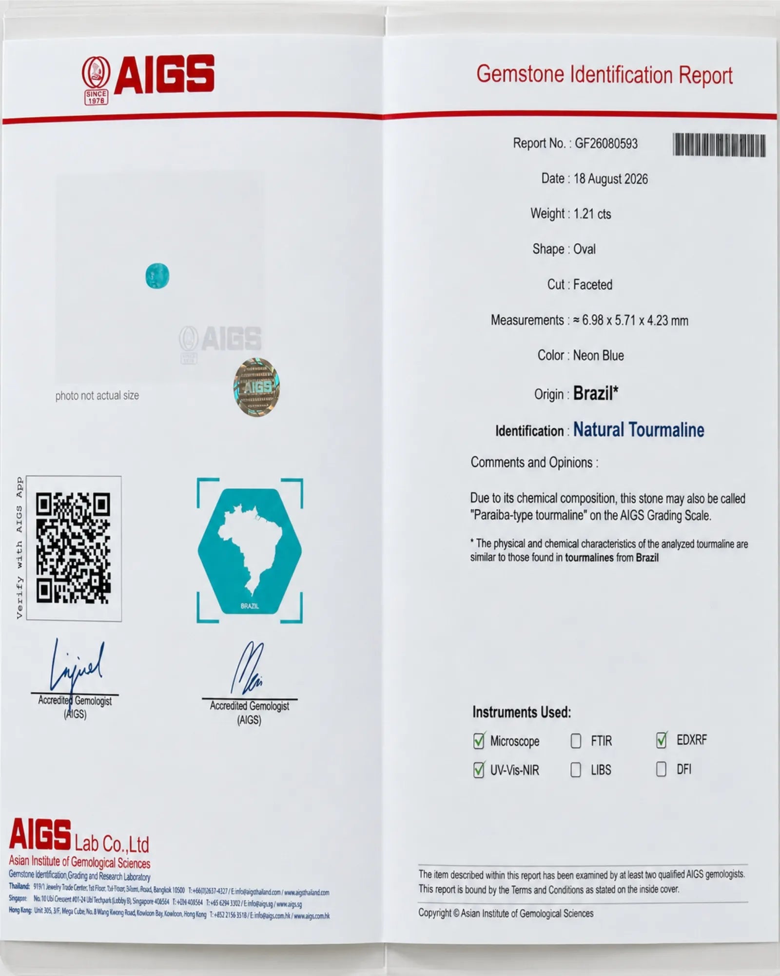 AIGS Certified Natural Paraiba Tourmaline approximately 6.98 × 5.71 × 4.23mm | SARATTI