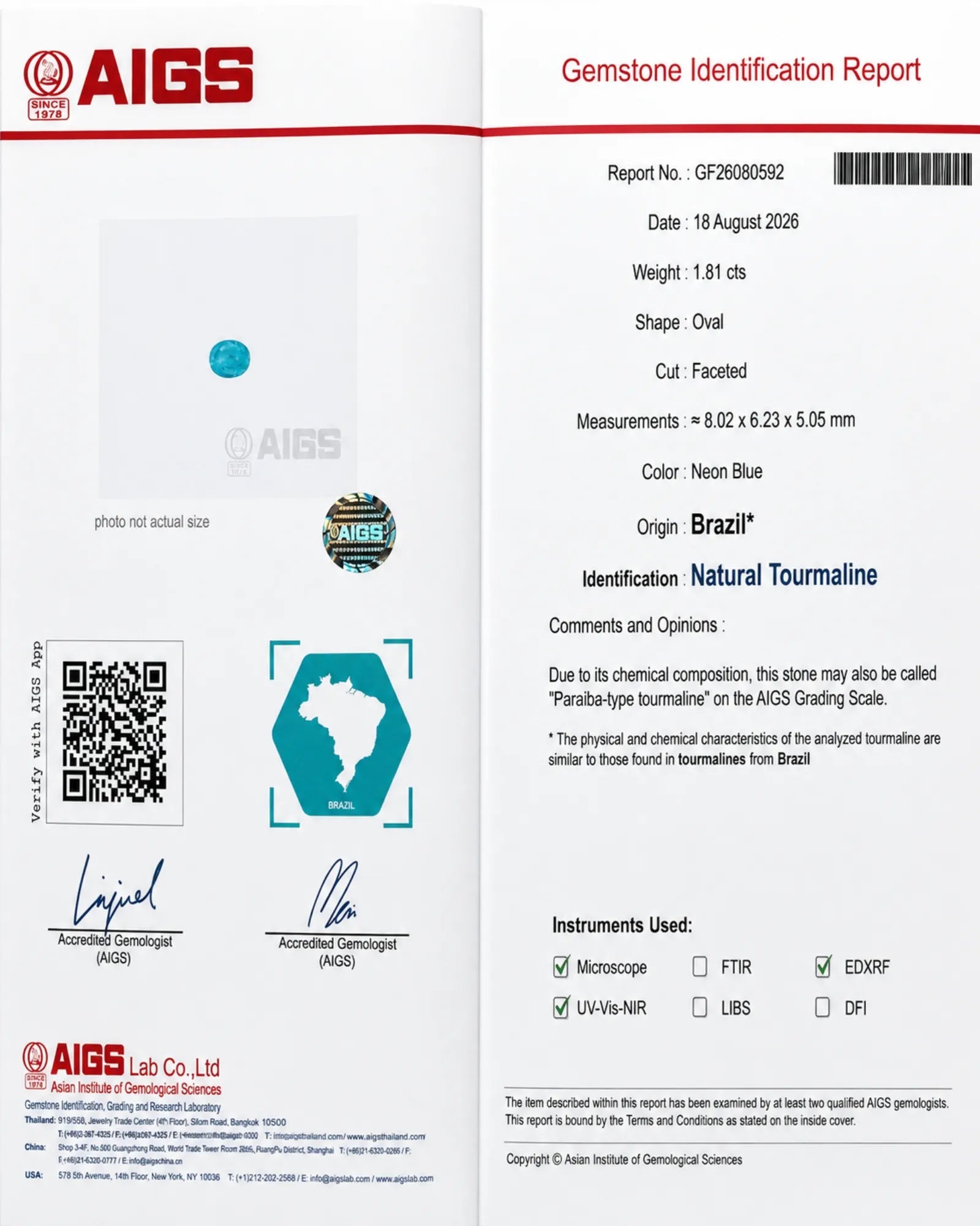 AIGS Certified Natural Paraiba Tourmaline oval faceted detail | SARATTI