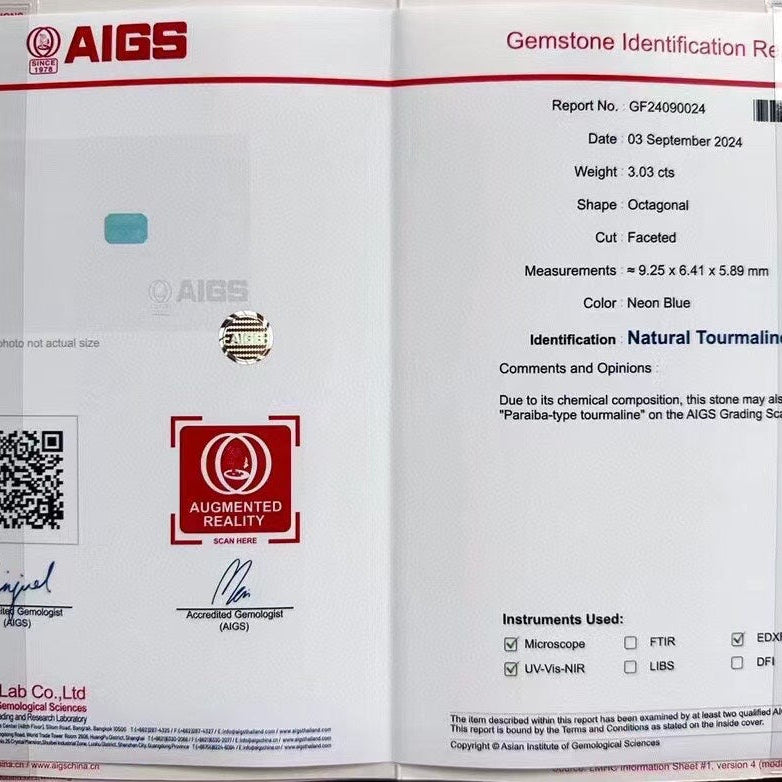 AIGS | Certified Rare Neon Blue Natural Paraiba Tourmaline Gemstone - SSARATTI