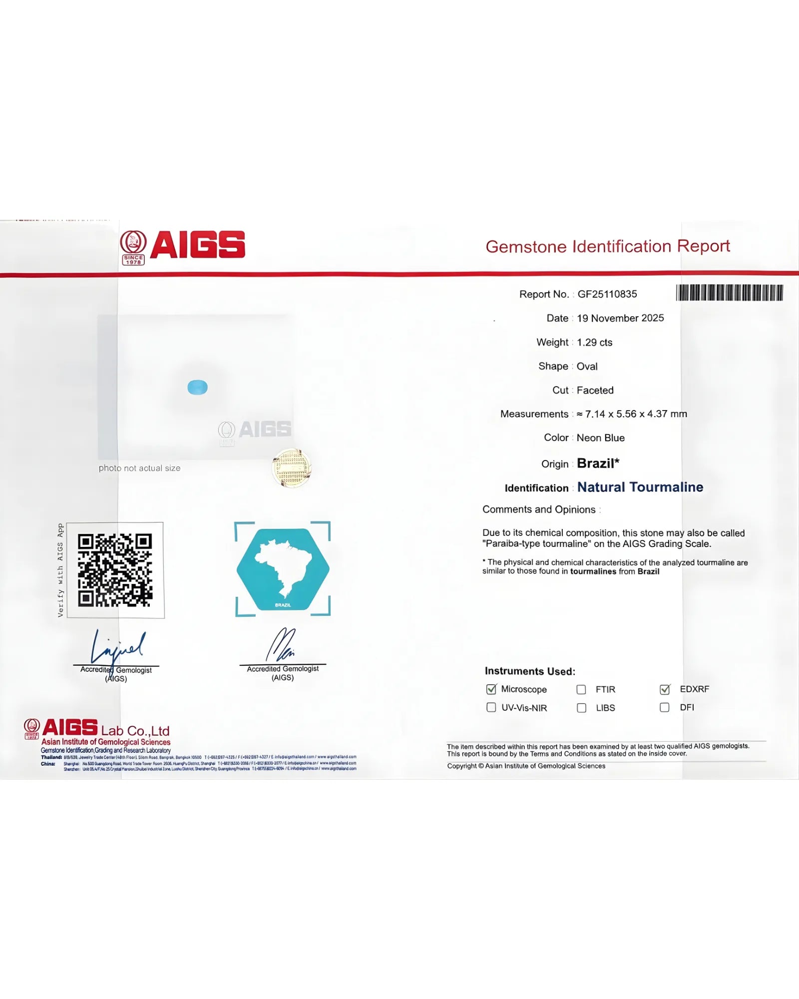 AIGS certified Paraiba-type tourmaline from Brazil | SARATTI