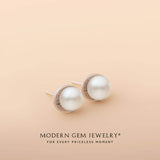 minimalist white gold pearl studs 