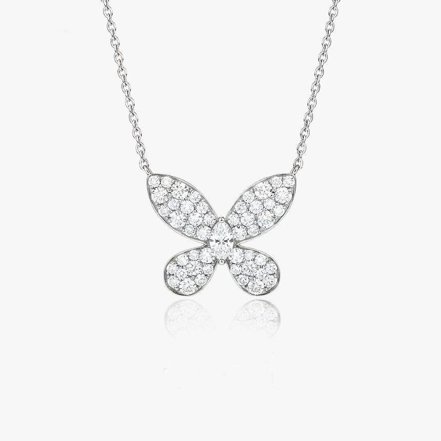 Alietta mini butterfly diamond necklace in platinum | SARATTI