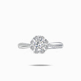 Amande 0.6 Carats Halo Twisted Shank Diamond Engagement Ring | Modern Gem Jewelry | Saratti