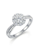 Amande halo twisted shank diamond engagement ring 45-degree view in Platinum | SARATTI