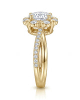 Amande halo twisted shank diamond engagement ring side profile in 18K yellow gold | SARATTI