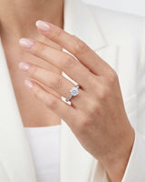 Amora Échelle d’Amour diamond engagement ring worn on hand in Platinum | SARATTI