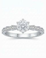 Amora Échelle d’Amour round diamond engagement ring front profile with stepped pavé shoulders in Platinum | SARATTI
