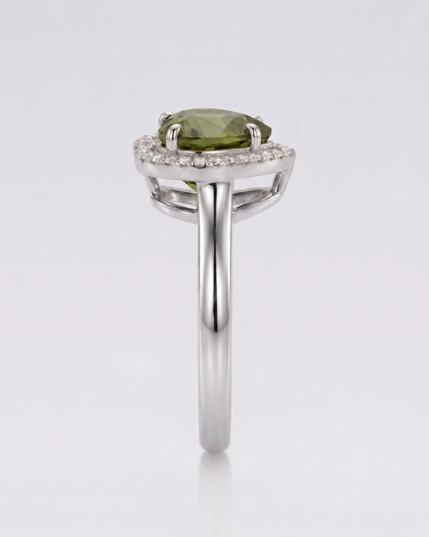 Amoria heart tourmaline halo ring with diamonds in polished 18K white gold | SARATTI