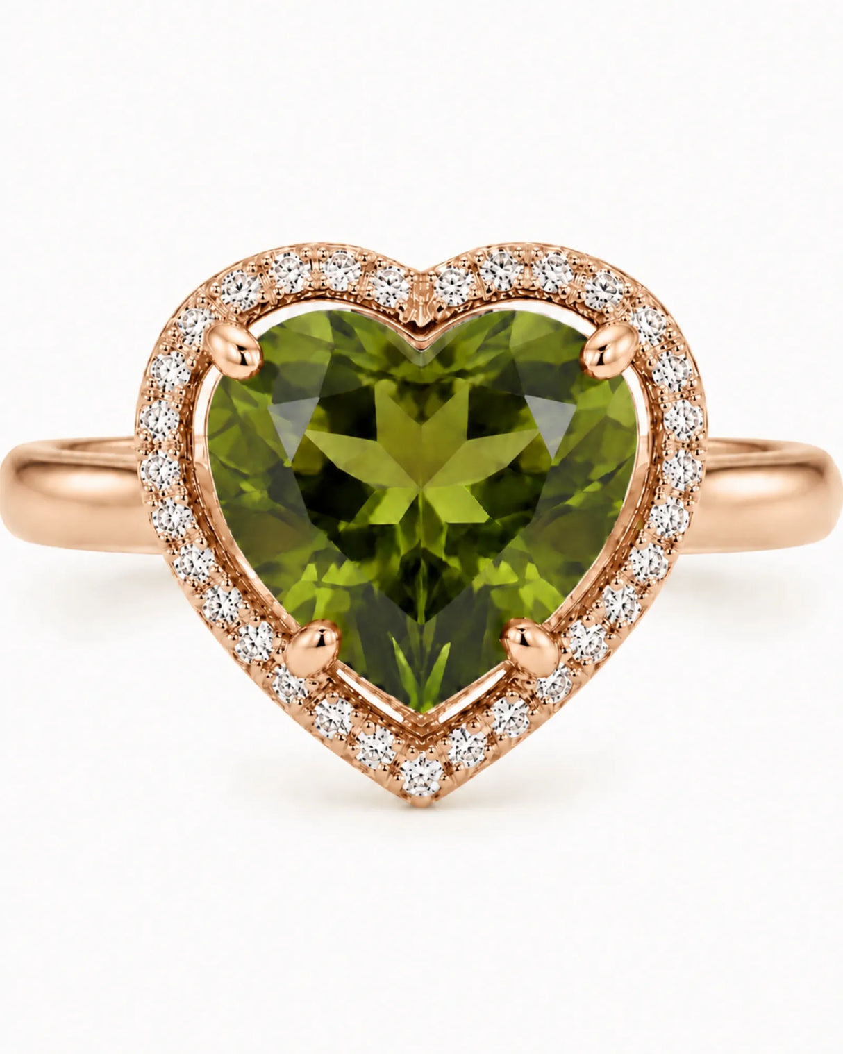 Amoria heart tourmaline halo ring with diamonds in romantic 18K rose gold | SARATTI