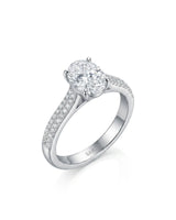 Anais oval diamond ring 45-degree view in 18K white gold | SARATTI