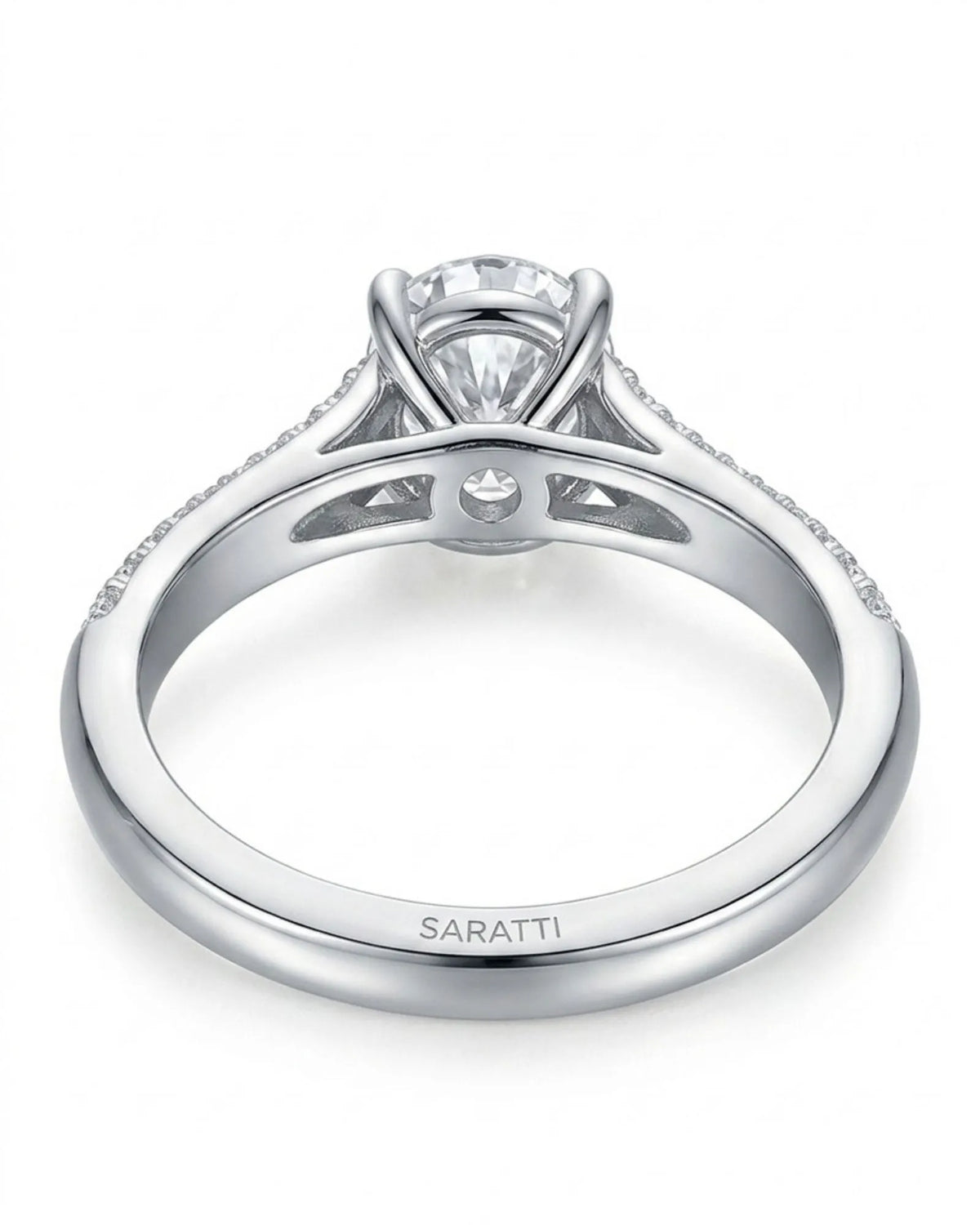Anais oval diamond ring underside view in 18K white gold | SARATTI