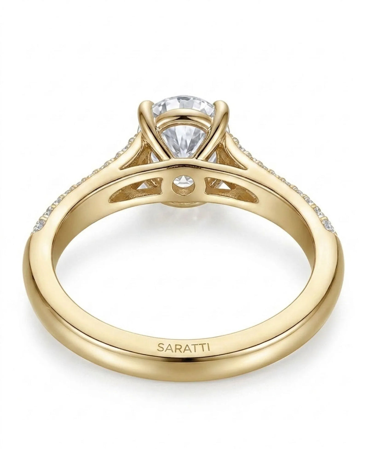 Anais oval diamond ring underside view in 18K yellow gold | SARATTI