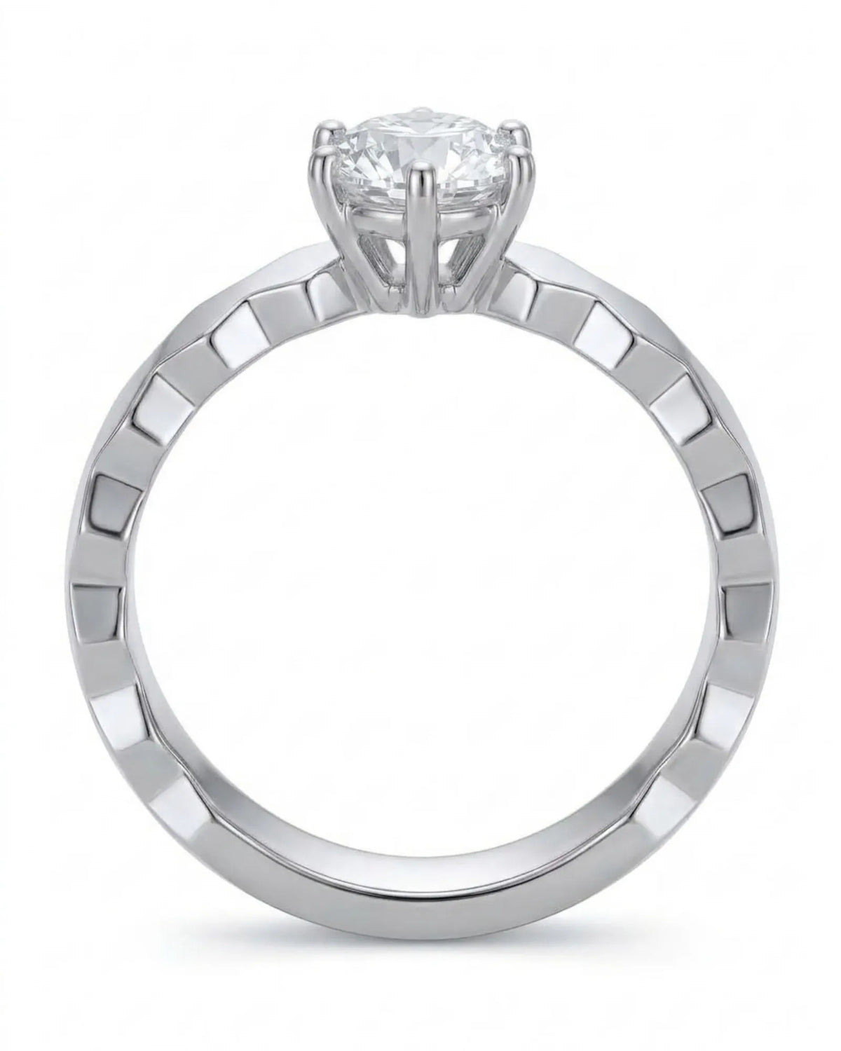 Anima Gemella natural diamond engagement ring side profile with six-prong crown in 18K white gold | SARATTI