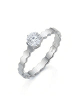 Anima Gemella natural round diamond engagement ring 45-degree view with sculpted geometric band in 18K white gold | SARATTI