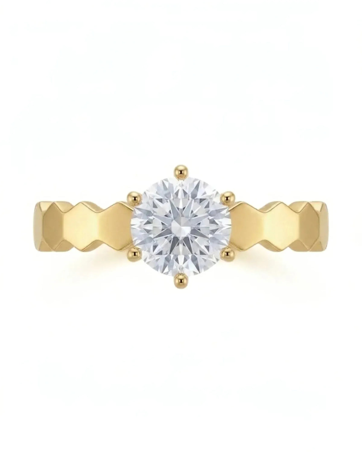 Anima Gemella natural round diamond engagement ring worn on hand in 18K yellow gold | SARATTI