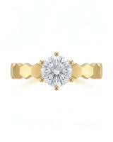 Anima Gemella natural round diamond engagement ring worn on hand in 18K yellow gold | SARATTI