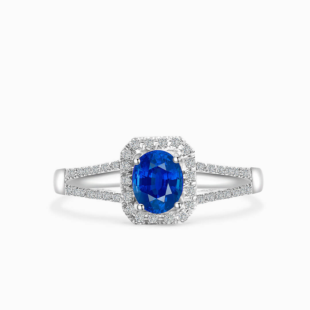 18K White Gold Bleu Royale Natural Sapphire Split Shank Ring | Saratti Jewelry