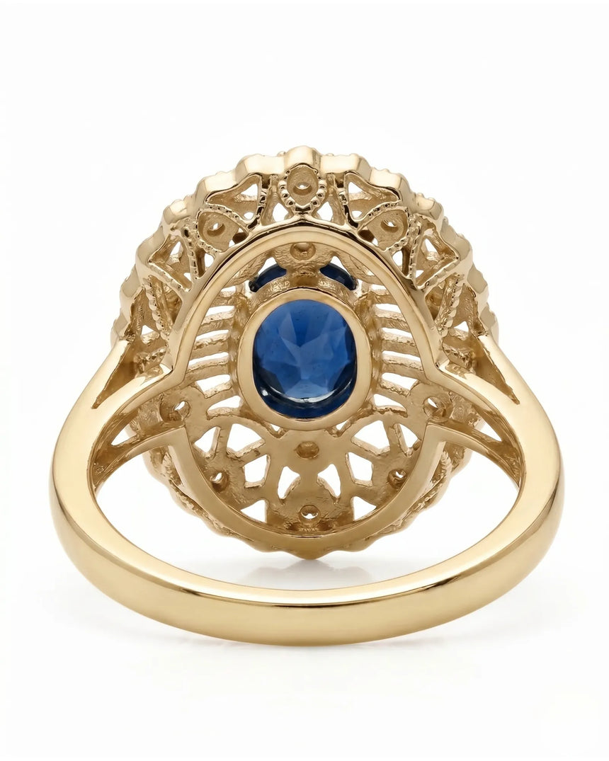Antique sapphire diamond ring for meaningful gifting in warm 18K yellow gold | SARATTI