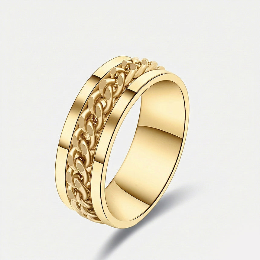Apex chain men’s wedding band 18k yellow gold curb chain design | SARATTI