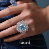 Unique Natural Aquamarine Ring in Platinum | Genuine High Jewelry Aquamarine Ring | Saratti Jewelry