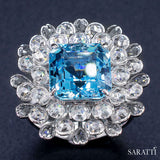 Diamonds and Aquamarine Ring in 18K White Gold | Saratti Jewelry