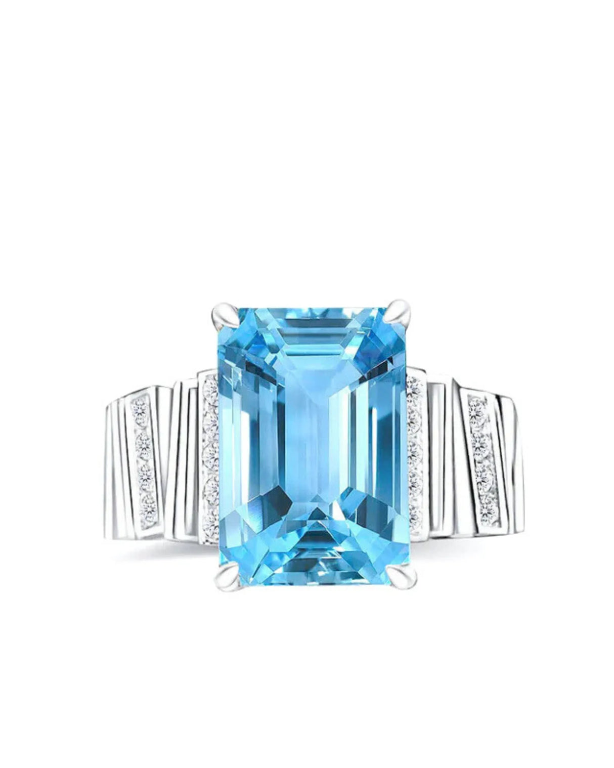 Clarté Frame emerald-cut Aquamarine pavé cocktail ring setting in Platinum, top view | SARATTI