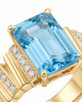 Aquamarine and diamond cocktail ring in yellow gold for bold statement styling | SARATTI