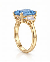 Aquamarine and diamond engagement ring for elegant proposals in 18K Yellow Gold | SARATTI