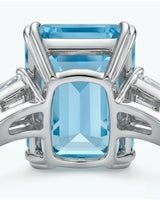 Aquamarine and diamond engagement ring with three stone design in platinum -- SARATTI