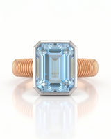 Aquamarine solitaire engagement ring for romantic modern proposals in 18K Rose Gold | SARATTI