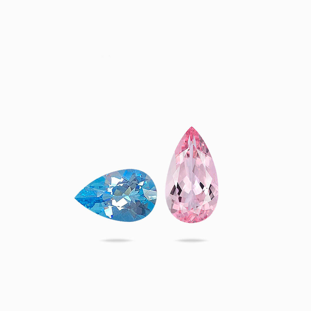 Natural Aquamarine and Pink Morganite Gemstones Modern Gem