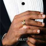 Architectural chain men’s wedding band 18k yellow gold sculpted chain ring | SARATTI