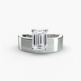 Architectural emerald cut solitaire setting in platinum | SARATTI