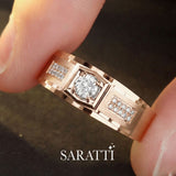 Architectural men’s diamond band in 18k rose gold with square framed diamond | SARATTI