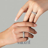 Architectural men’s layered band platinum diamond center milgrain detailing | SARATTI