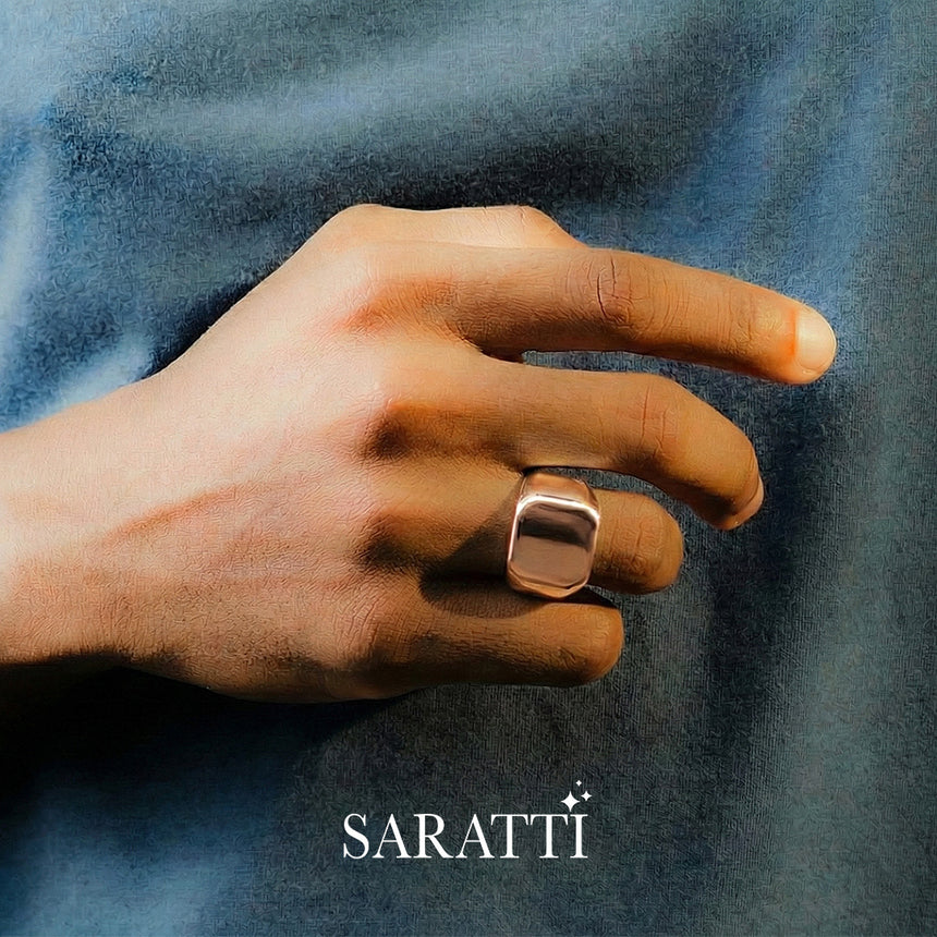Architectural men’s signet ring 18k rose gold bold square face | SARATTI
