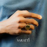 Architectural men’s signet ring 18k yellow gold bold square face | SARATTI