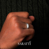 Architectural platinum diamond ring with square diamond mount | SARATTI  